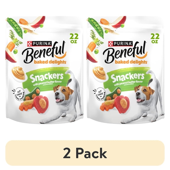 (2 pack) Purina Beneful Baked Delights Snackers with Peanut Butter Flavor Soft Baked Treats for Dogs, 22 oz.