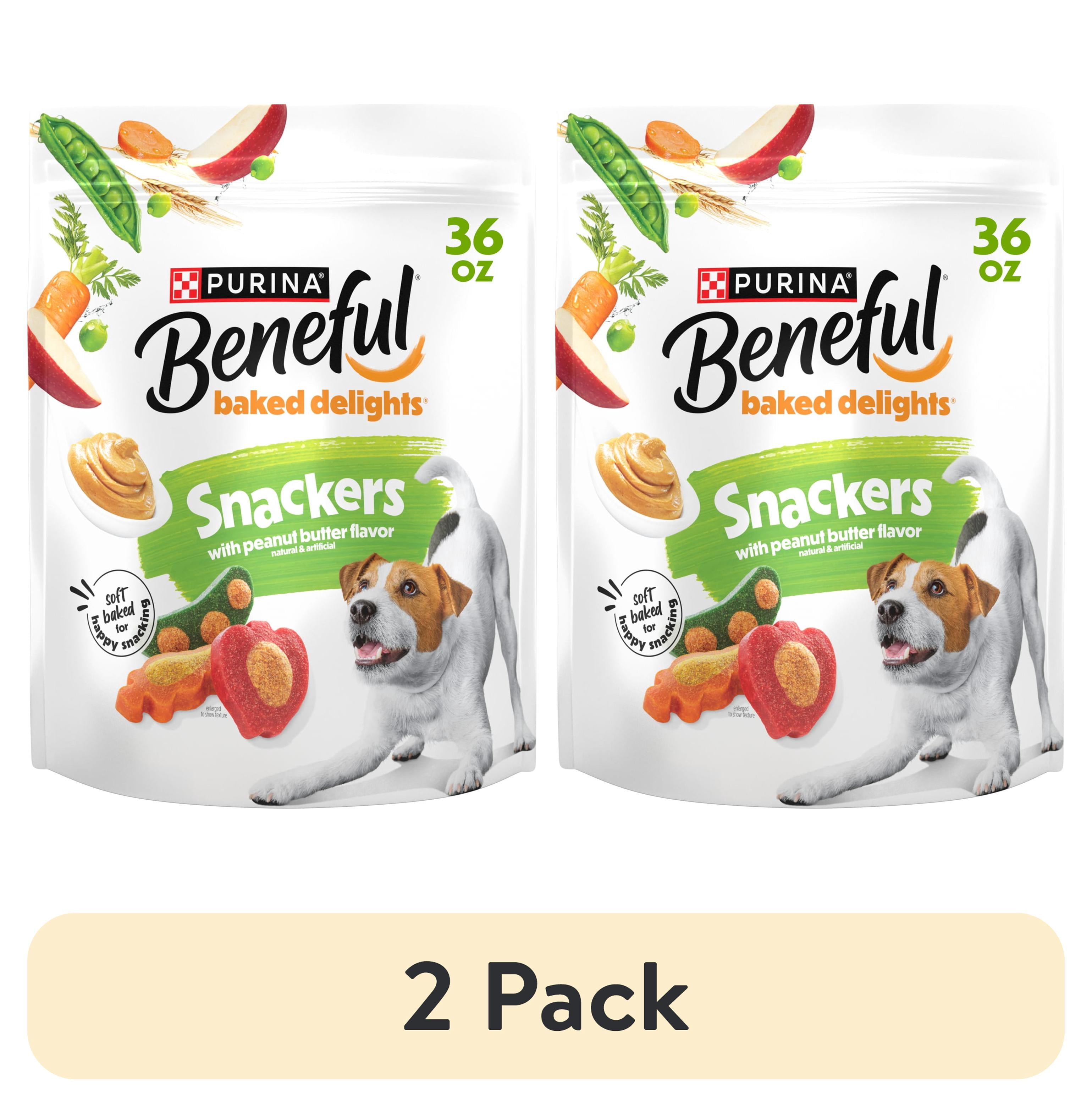 (2 pack) Purina Beneful Baked Delights Snackers Peanut Butter Flavor Soft Baked Treats for Dogs, 36 oz Pouch