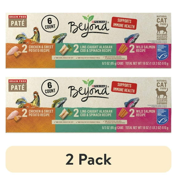 (2 pack) (6 Pack) Purina Beyond Grain Free, Natural Pate Wet Cat Food, Grain Free Pate Variety Pack, 3 oz. Cans