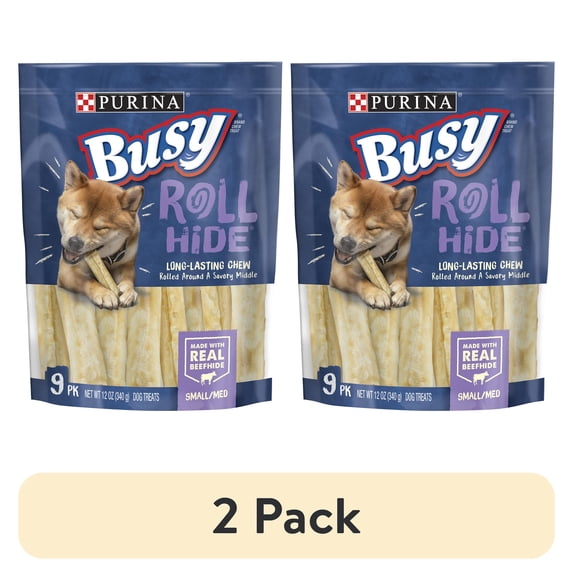 (2 pack) Purina Busy Rawhide Small/Medium Breed Dog Bones, Rollhide, 9 ct. Pouch