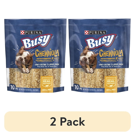 (2 pack) Purina Busy Rawhide Small/Medium Breed Dog Bones, Chewnola With Oats & Brown Rice, 10 ct. Pouch