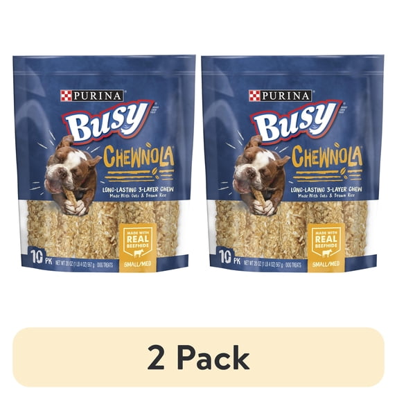 (2 pack) Purina Busy Rawhide Small/Medium Breed Dog Bones, Chewnola With Oats & Brown Rice, 10 ct. Pouch