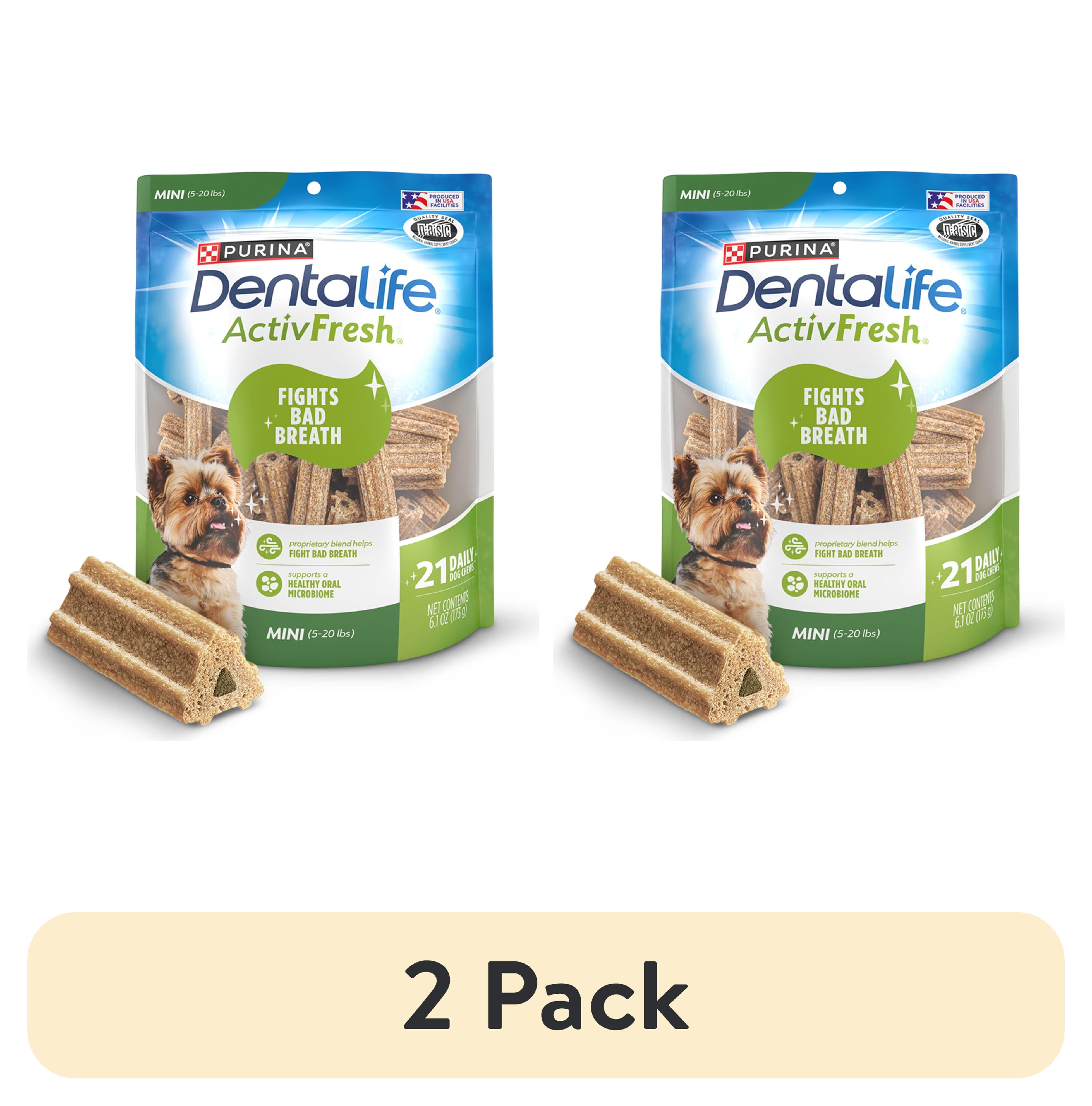 (2 pack) Purina DentaLife ActivFresh Mini Dog Treats Dental Chews with Chicken, 6.1 oz Pouch, 21 Chews