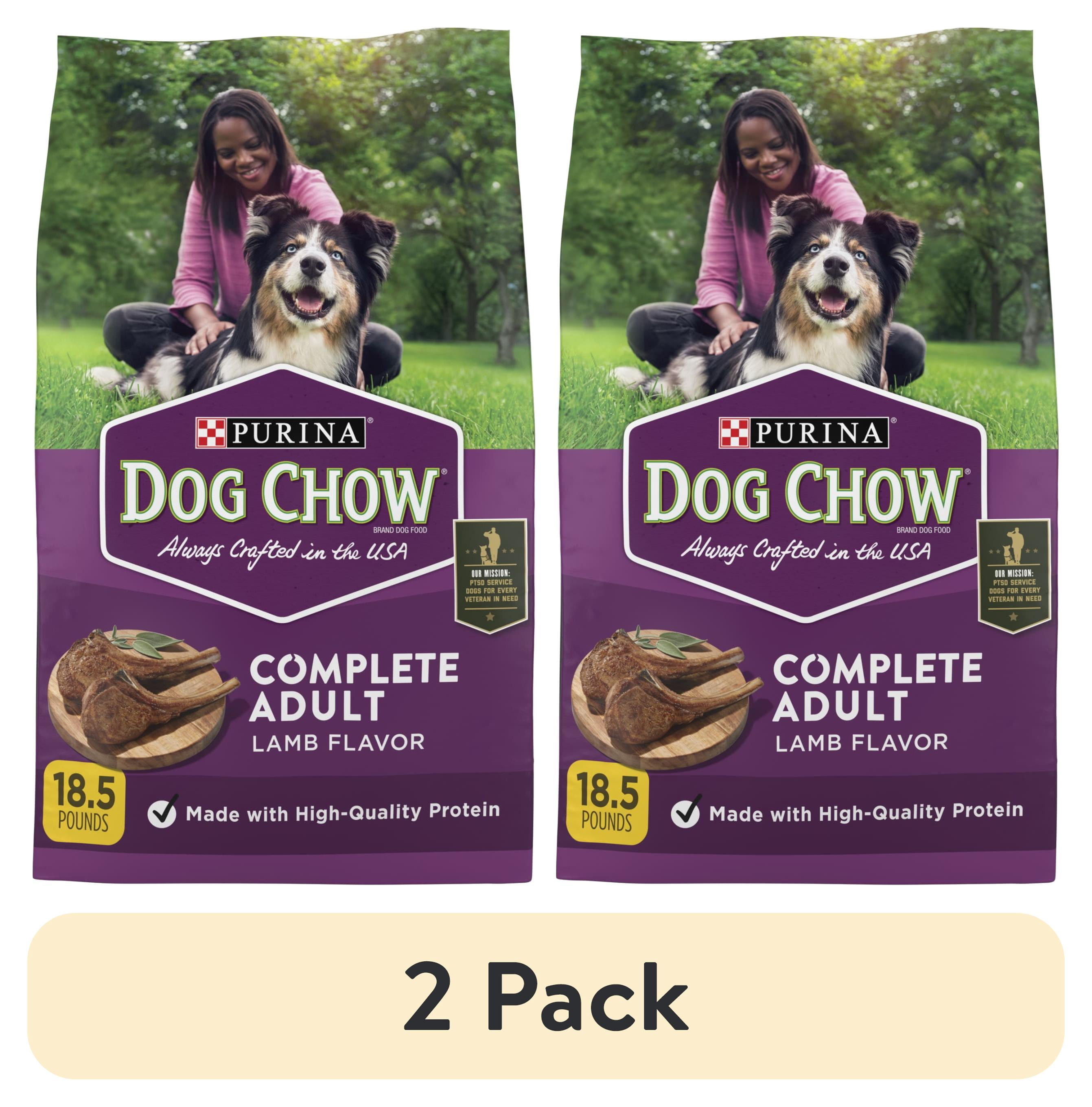(2 pack) Purina Dog Chow Complete Dry Dog Food for Adult Dogs High Protein, Lamb, 18.5 lb Bag