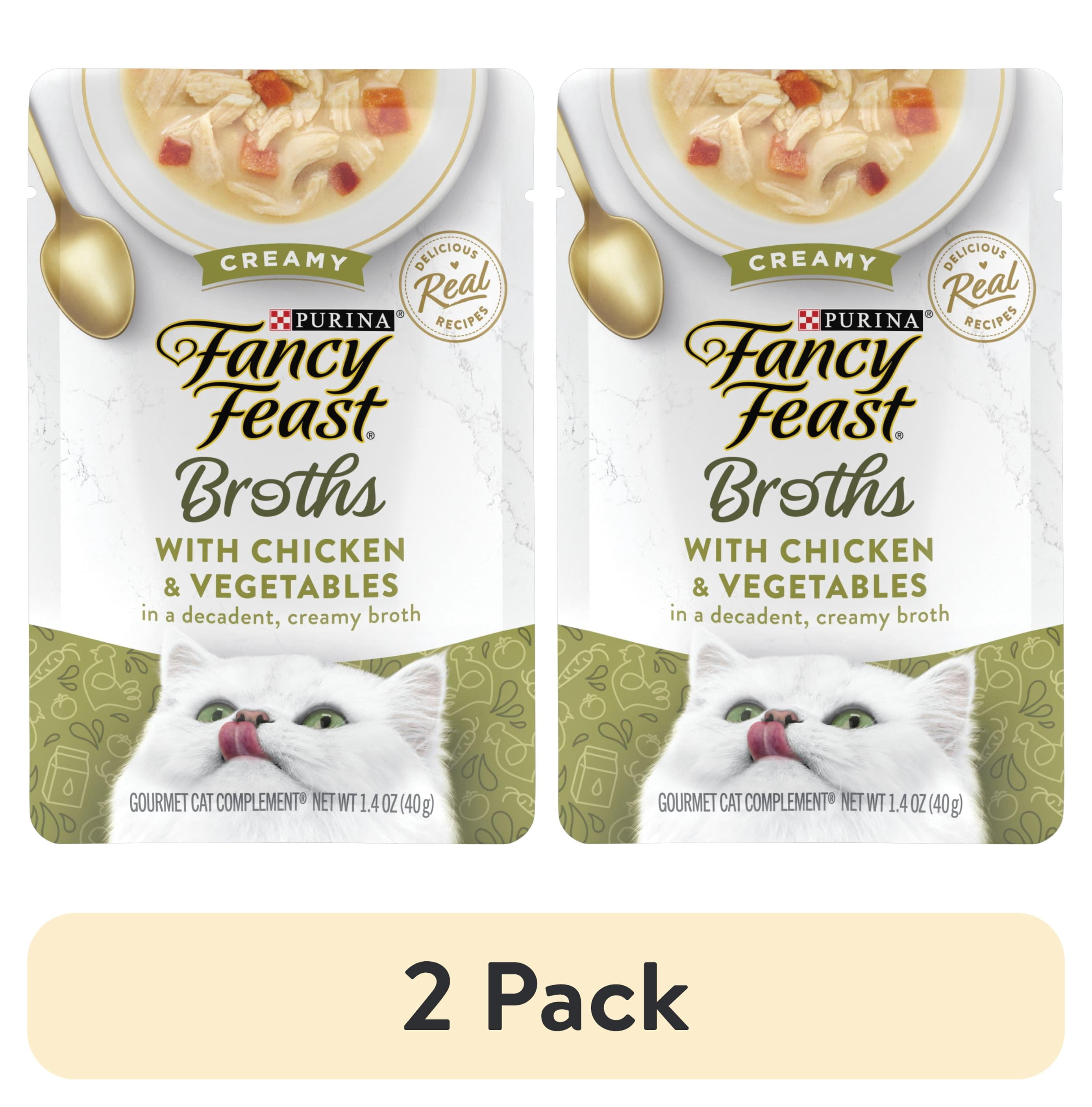 (2 pack) Purina Fancy Feast Broths, Wet Cat Food, Creamy Chicken & Veggies, 1.4 oz Pouch