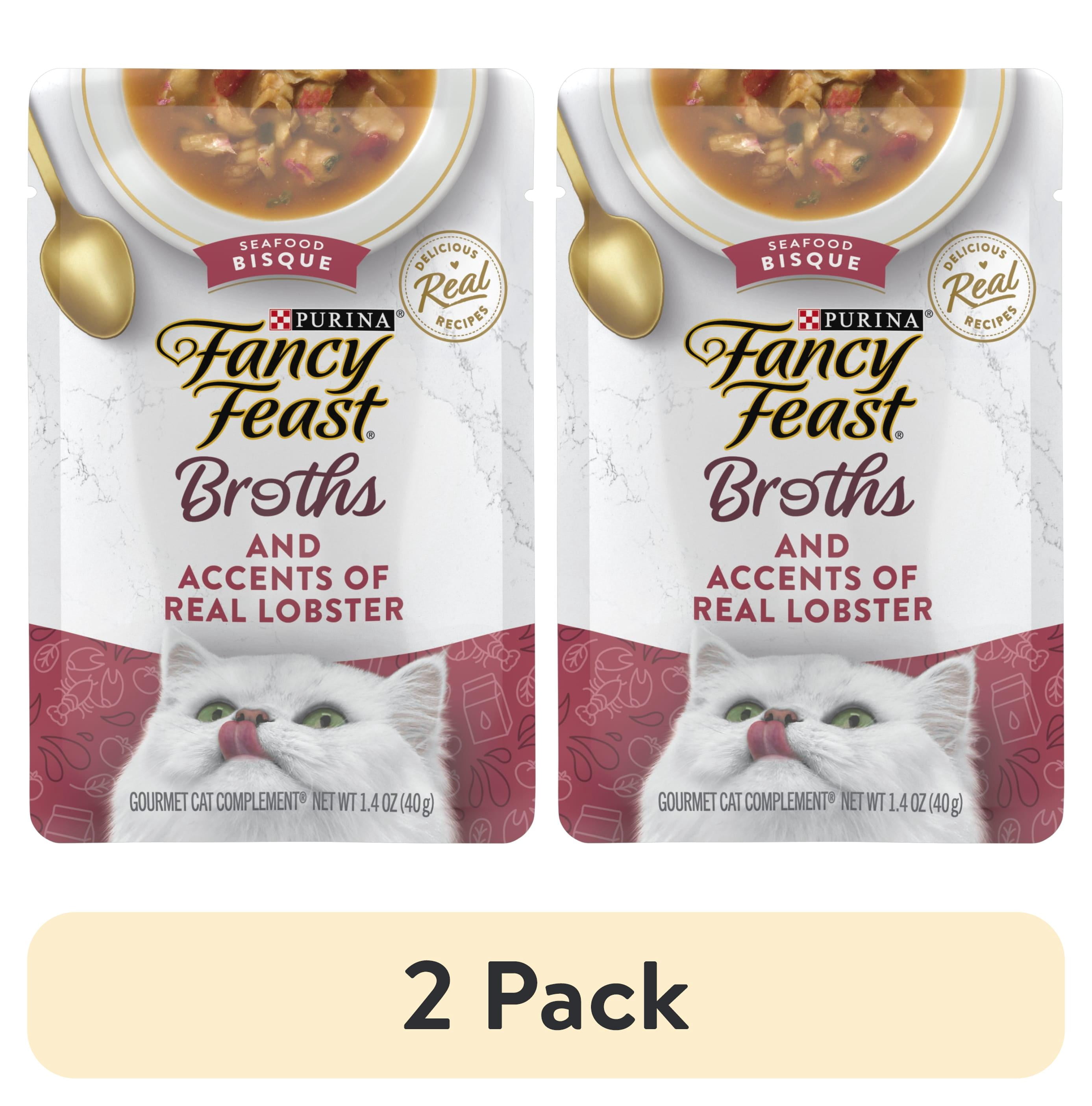 (2 pack) Purina Fancy Feast Broths, Wet Cat Food, Lobster Seafood Bisque, 1.4 oz Pouches