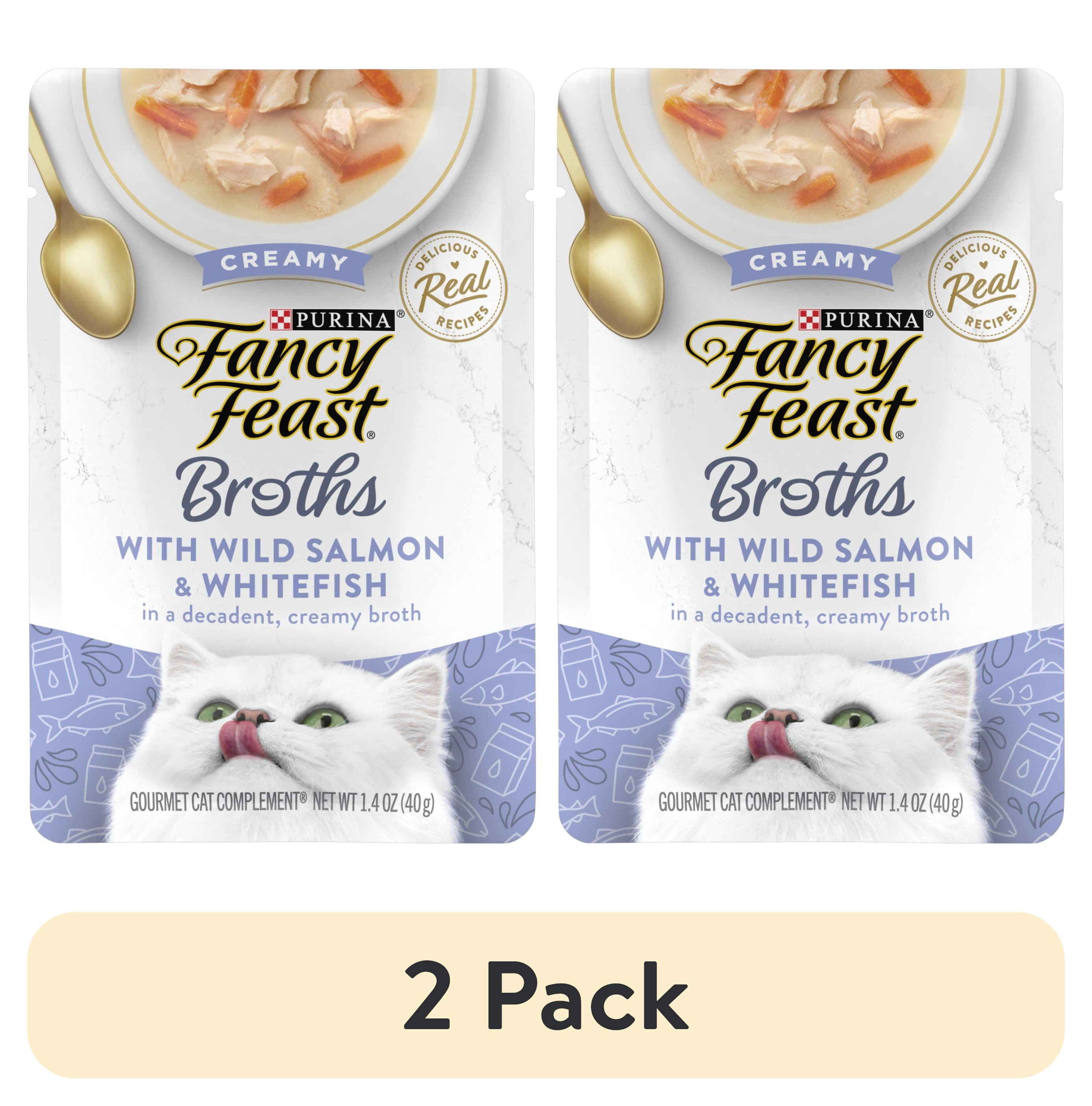 (2 pack) Purina Fancy Feast Creamy Wild Salmon & Whitefish Broth for Cats, 1.4 oz Pouch