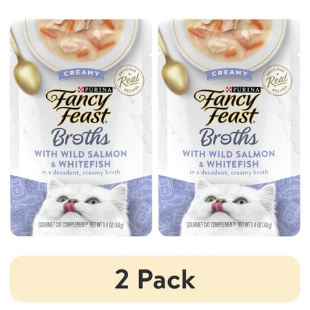 (2 pack) Purina Fancy Feast Creamy Wild Salmon & Whitefish Broth for Cats, 1.4 oz Pouch