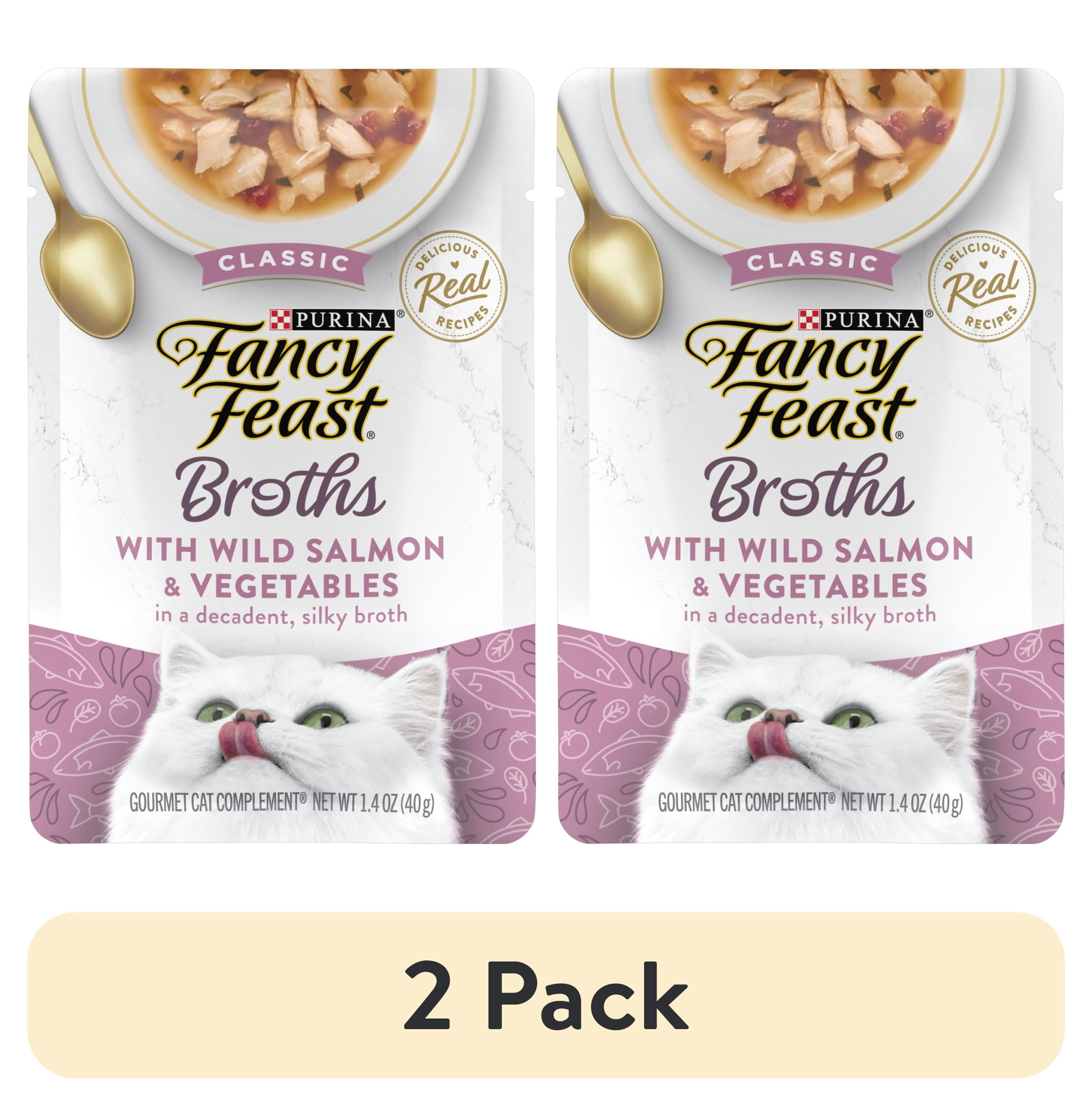 (2 pack) Purina Fancy Feast Classic Wild Salmon & Vegetables Broth for Cats, 1.4 oz Pouch