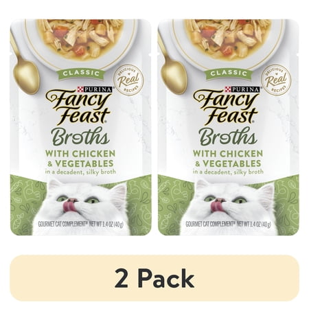 (2 pack) Purina Fancy Feast Classic Chicken & Vegetables Broth for Cats, 1.4 oz Pouch