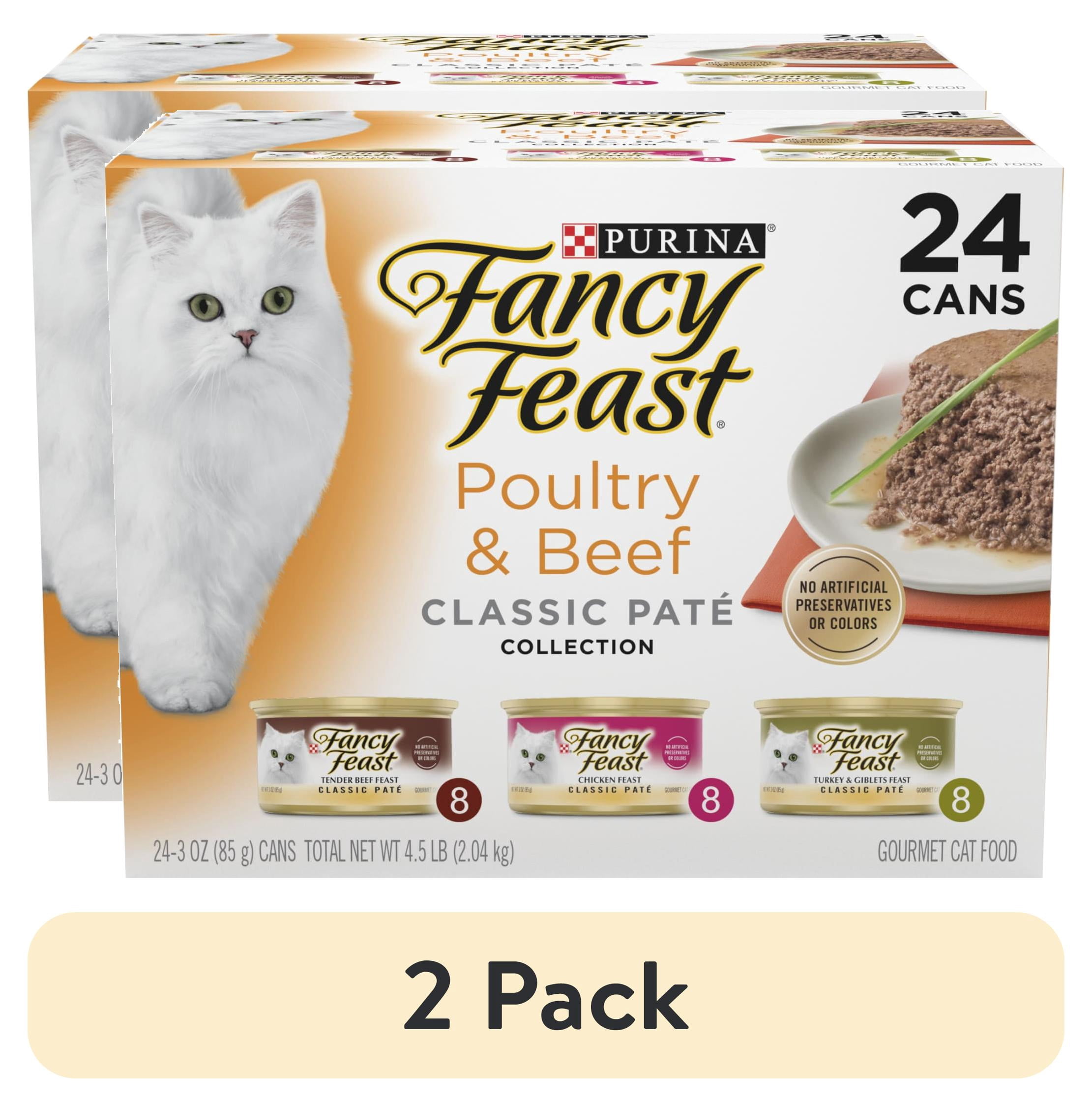 (2 pack) Purina Fancy Feast Poultry & Beef Classic Pate Collection Wet Cat Food Variety Pack, 3 oz Cans (24 Pack)