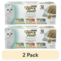 (2 pack) Purina Fancy Feast Seafood Classic Pate Collection Grain Free Wet Cat Food Pate Variety Pack, 3 oz Cans (12 Pack)