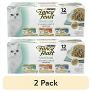 (2 pack) Purina Fancy Feast Seafood Classic Pate Collection Grain Free Wet Cat Food Pate Variety Pack, 3 oz Cans (12 Pack)