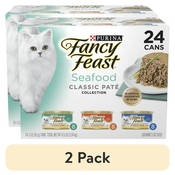 (2 pack) Purina Fancy Feast Classic Pate Kitten Food, Wet Cat Food, Seafood, 3 oz Cans (24 Pack)