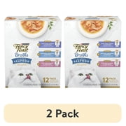 (2 pack) Purina Fancy Feast Classic Seafood Collection Broth for Cats Variety Pack, 1.4 oz Pouches (12 Pack)