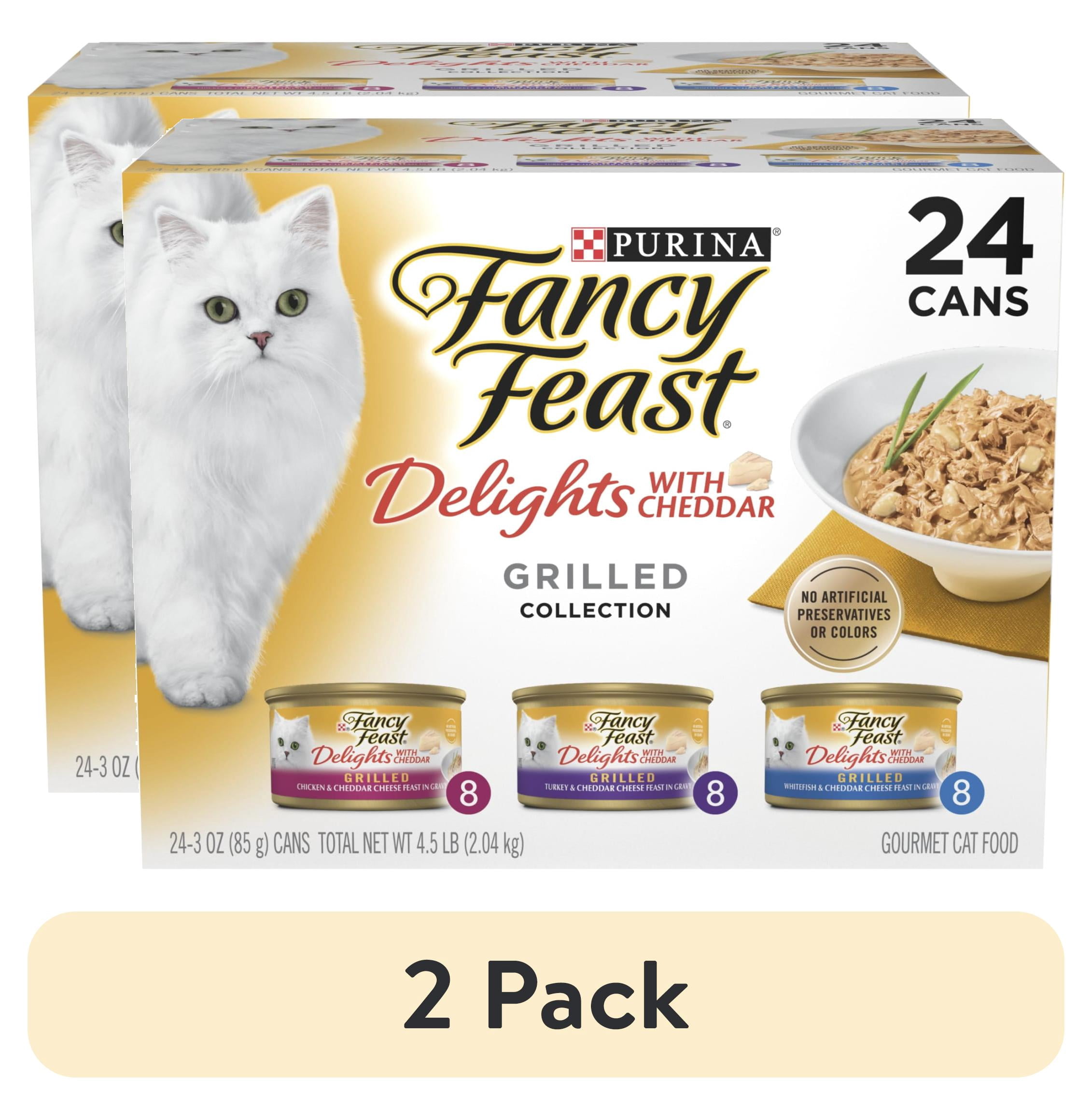 (2 pack) Purina Fancy Feast Delights with Cheddar Grilled Collection Wet Cat Food Variety Pack, 3 oz Cans (24 Pack)
