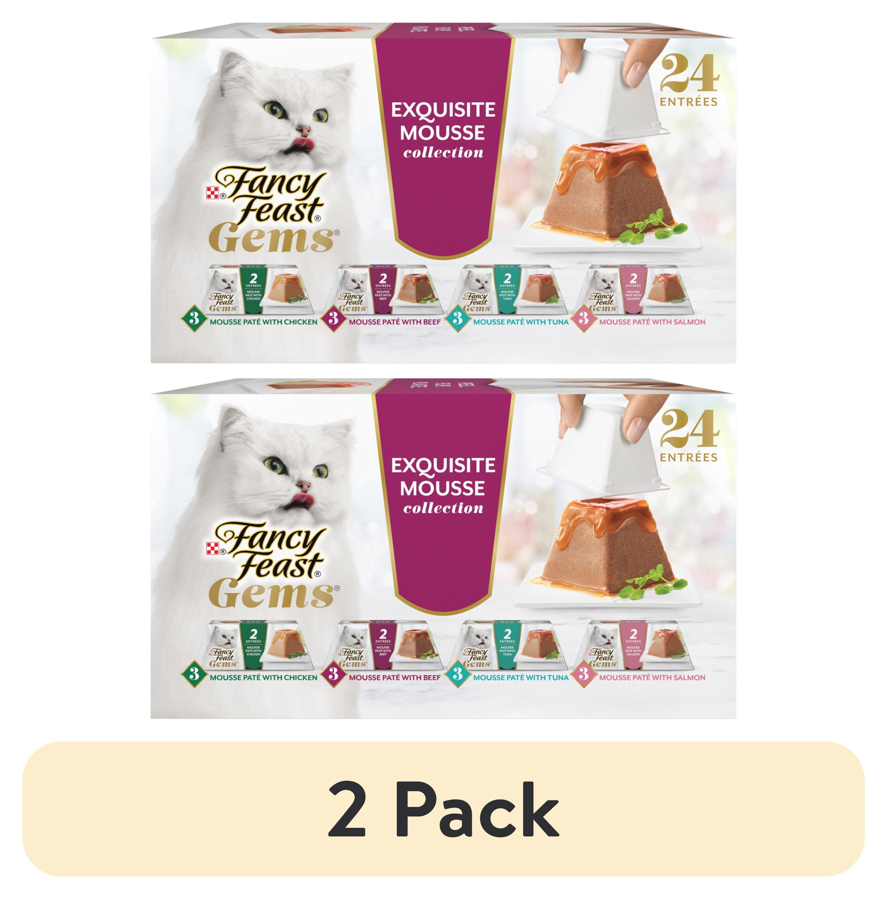 (2 pack) Purina Fancy Feast Gems Chicken, Beef, Tuna, & Salmon Flavor Mousse Pate Wet Cat Food Variety Pack, 2 oz Tubs (24 Pack)