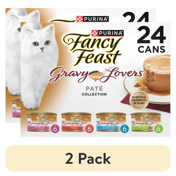 (2 pack) Purina Fancy Feast Gravy Lovers Pate Collection Wet Cat Food Variety Pack, 3 oz Cans (24 Pack)