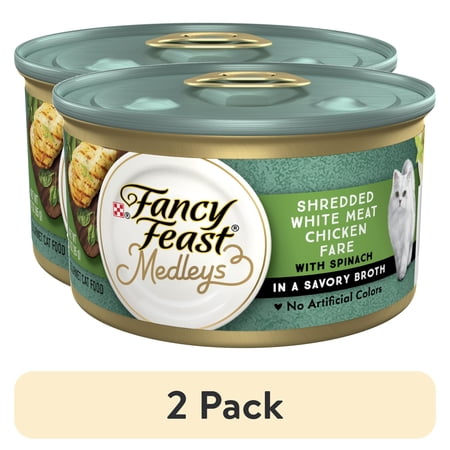 (2 pack) Purina Fancy Feast Medleys Cat Food, Wet Cat Food, Shredded Chicken & Spinach, 3 oz Can