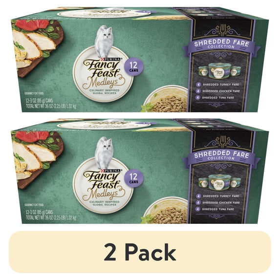 (2 pack) Purina Fancy Feast Wet Cat Food Variety Pack Medleys Shredded Fare Collection - (12) 3 oz. Cans