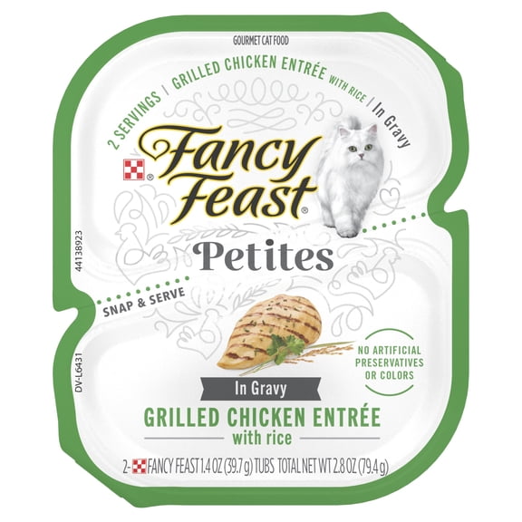 (2 pack) Purina Fancy Feast Petites Adult Wet Cat Food, Grilled Chicken & Rice in Gravy, 1.4 oz Tub