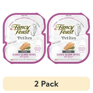 (2 pack) Purina Fancy Feast Petites Kitten Food, Wet Cat Food, Seared Salmon & Spinach, 1.4 oz Tubs (12 Pack)