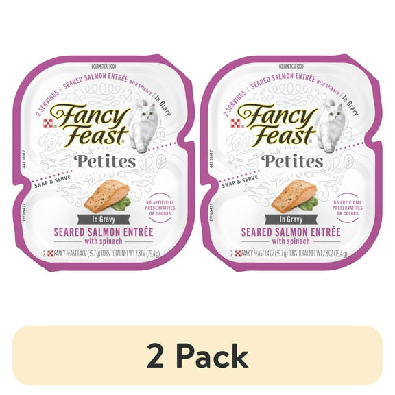 (2 pack) Purina Fancy Feast Petites Seared Salmon Entree With Spinach in Gravy Gourmet Wet Cat Food Pate