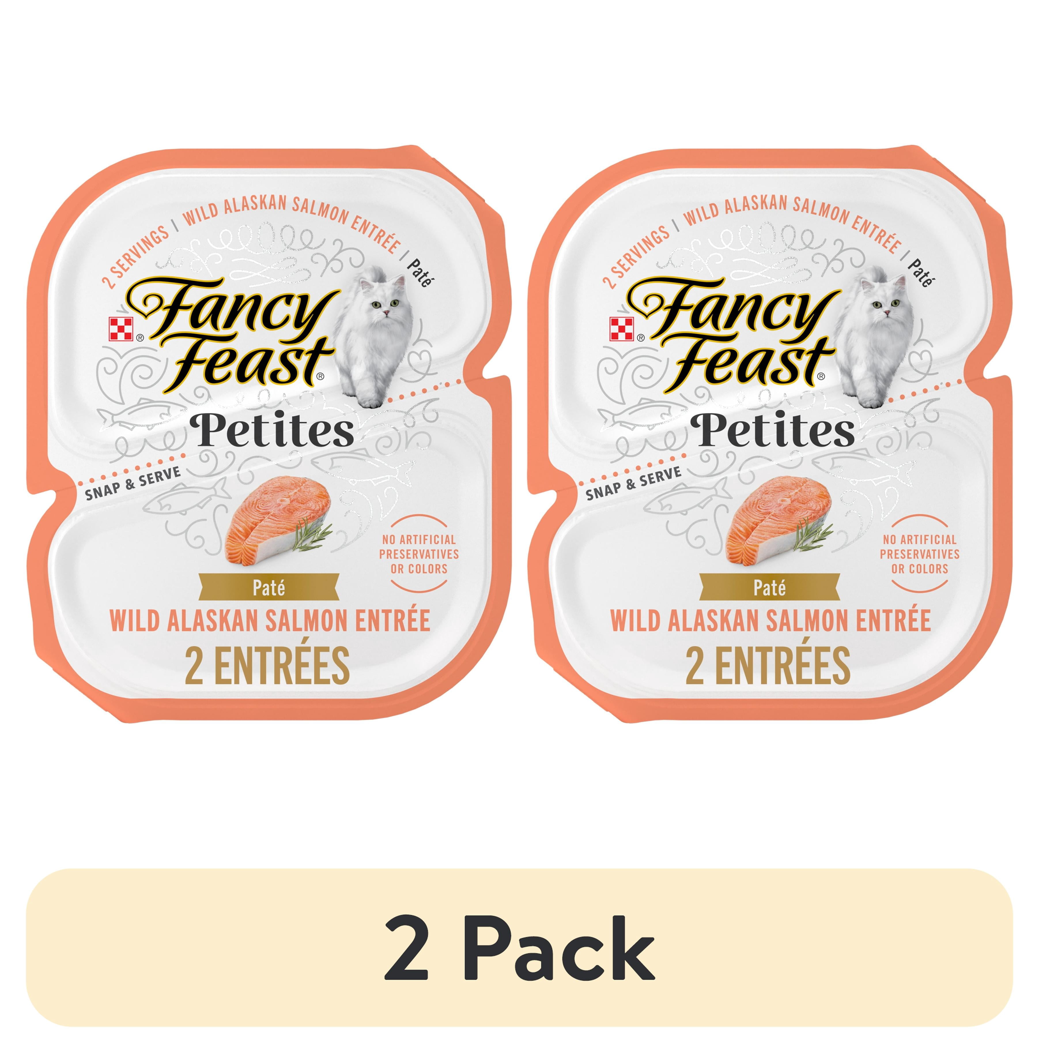 (2 pack) Purina Fancy Feast Petites Wild Alaskan Salmon Entrée Gourmet Wet Cat Food Pate, 1.4 oz Tubs