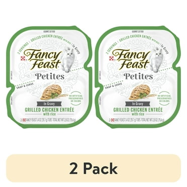 (2 pack) Purina Fancy Feast Petites Wet Cat Food, Grilled Chicken & Rice in Gravy, 1.4 oz Tubs (12 Pack)