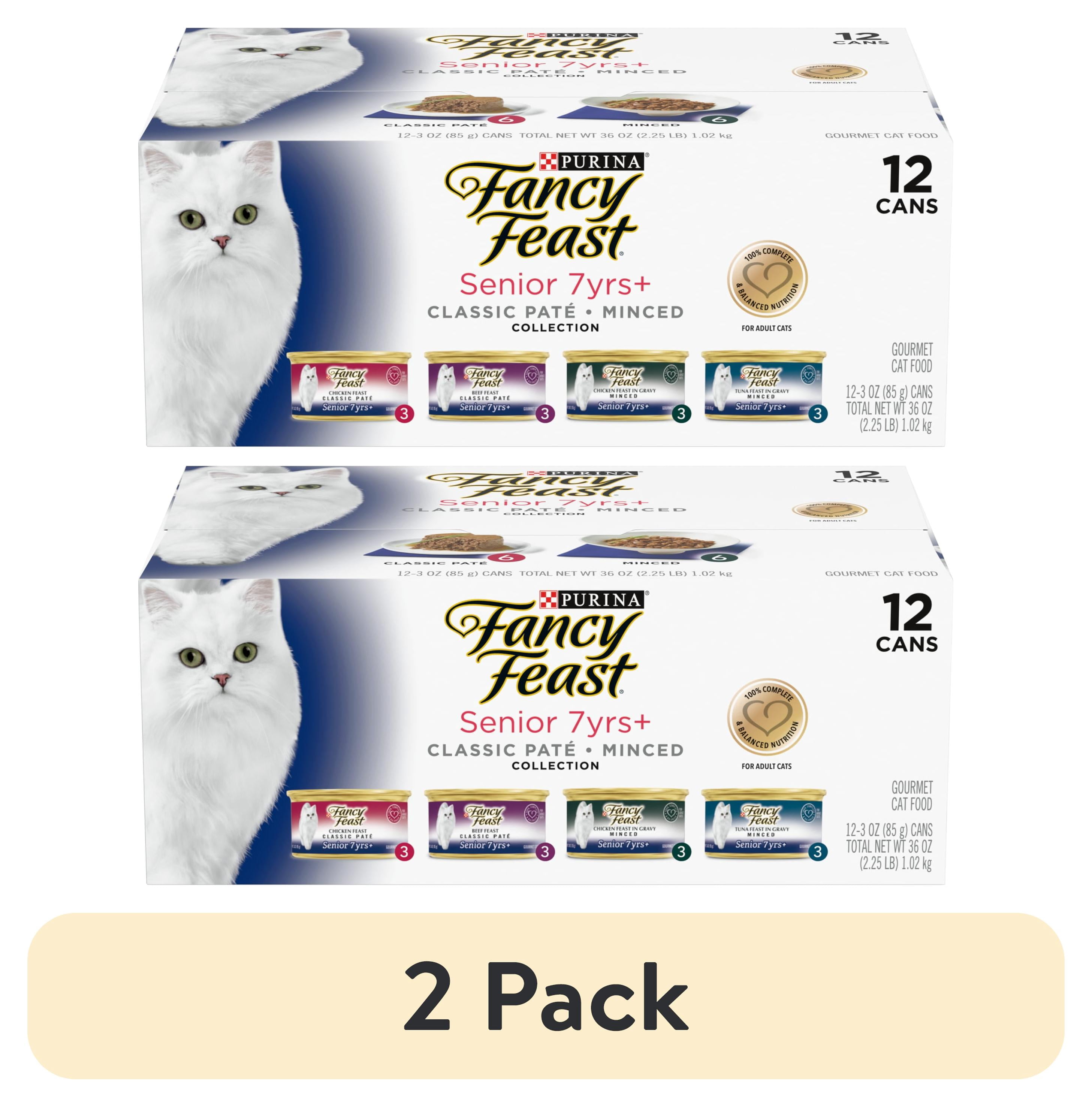 (2 pack) Fancy Feast High Protein Senior Wet Cat Food Variety Pack, Senior 7+ Chicken, Beef & Tuna Feasts, 3 oz. Can