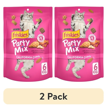 (2 pack) Purina Friskies Cat Treats, Party Mix California Crunch With Chicken, 6 oz.