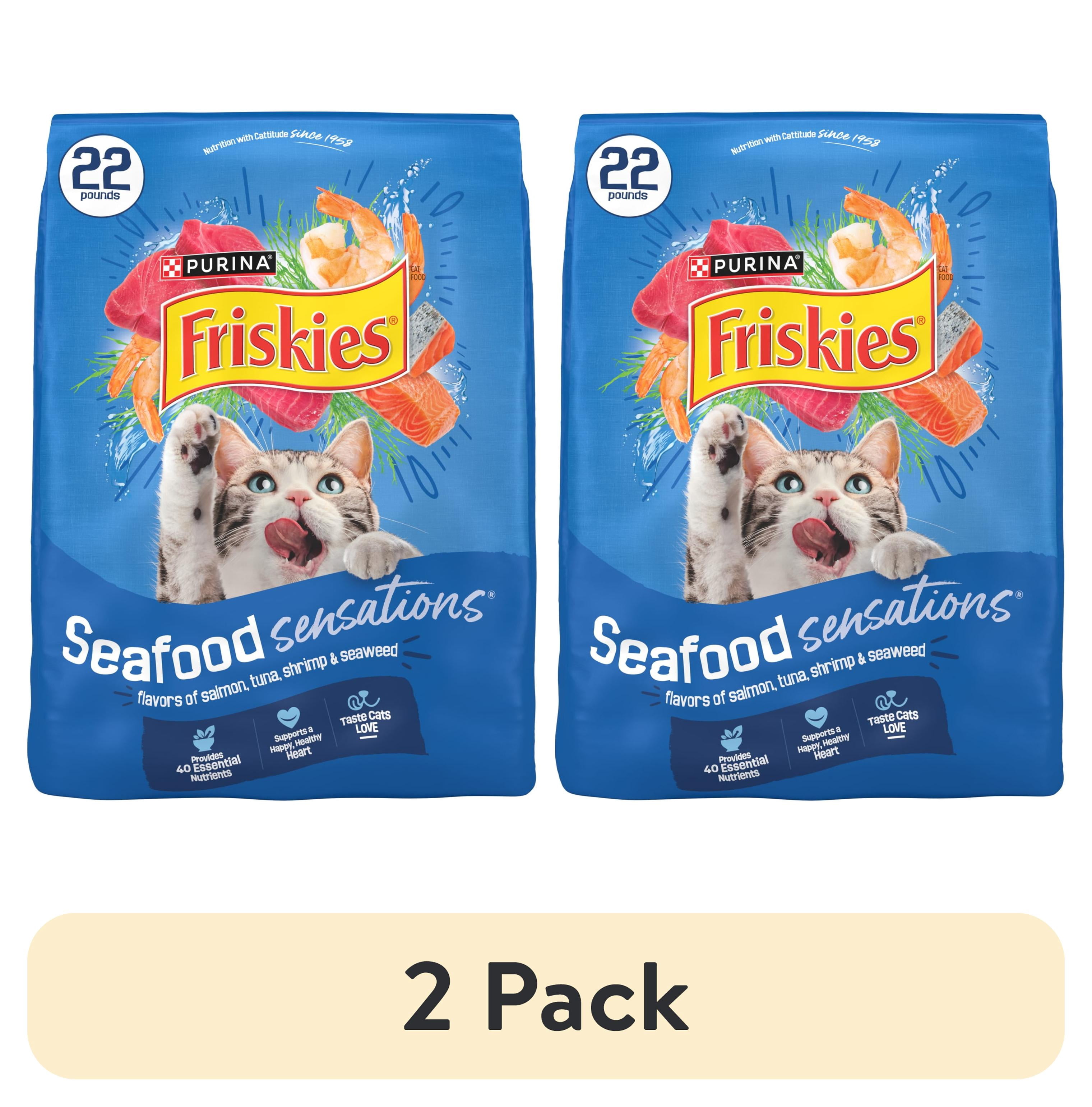 (2 pack) Purina Friskies Seafood Sensations Dry Cat Food Flavors of Salmon, Tuna, Shrimp and Seaweed, 22 lb Bag