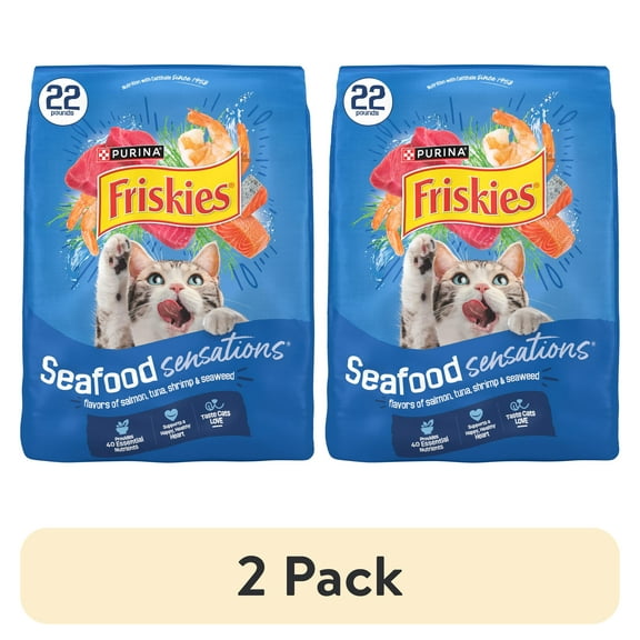 (2 pack) Purina Friskies Seafood Sensations Dry Cat Food Flavors of Salmon, Tuna, Shrimp and Seaweed, 22 lb Bag