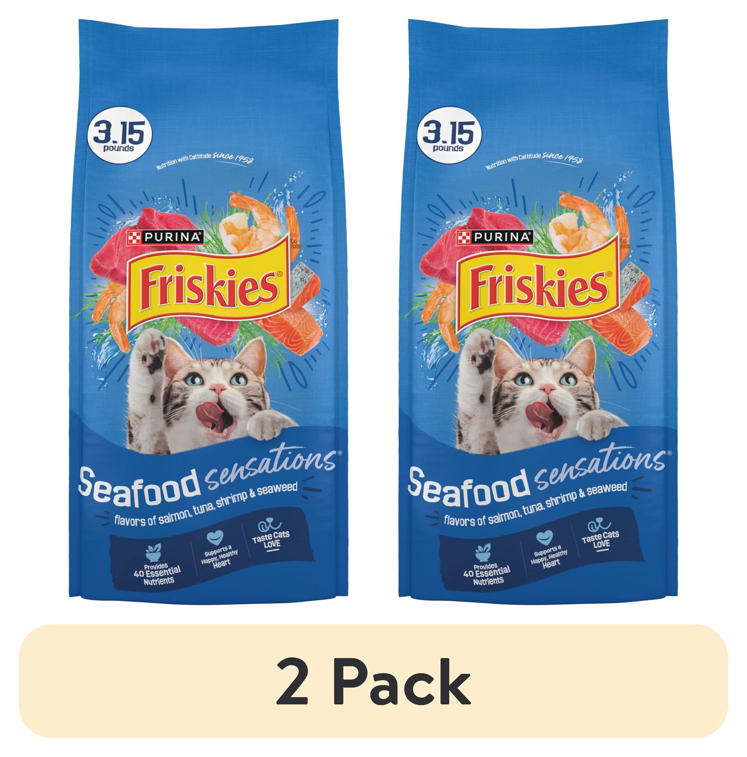 (2 pack) Purina Friskies Dry Cat Food Seafood Sensations with Salmon, Tuna, and Shrimp Flavors, 3.15 lb Bag