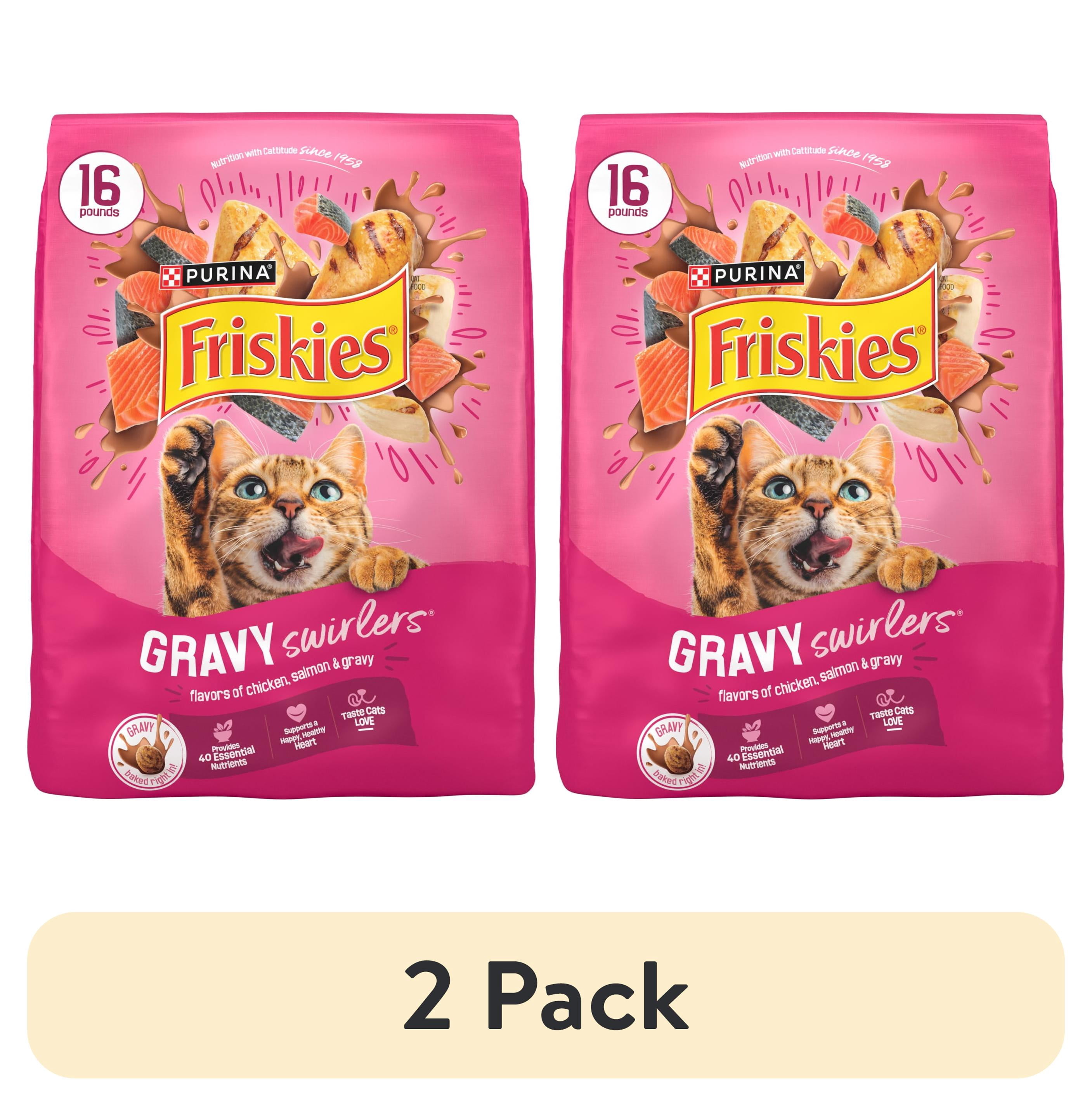(2 pack) Purina Friskies Dry Cat Food Gravy Swirl'd with Flavors of Chicken, Salmon and Gravy Dry Cat Food, 16 lb Bag