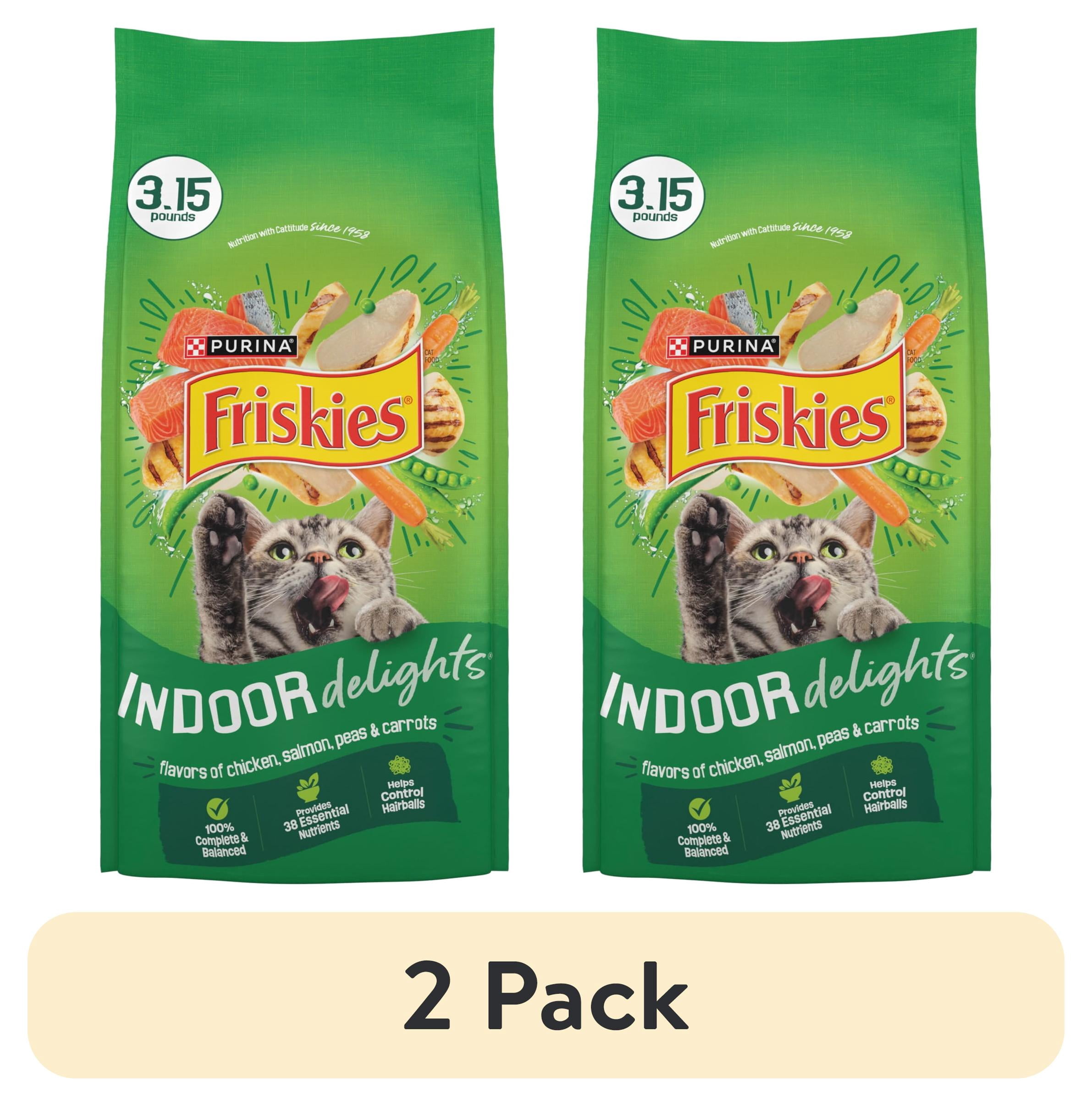 (2 pack) Purina Friskies Indoor Delights Dry Cat Food Flavors of Chicken,  Salmon, Peas, and Carrots, 3.15 lb Bag