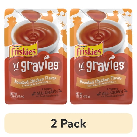 (2 pack) Purina Friskies Lil Gravies Roasted Chicken Flavor Gravy, Wet Cat Food, 1.55 oz. Pouch