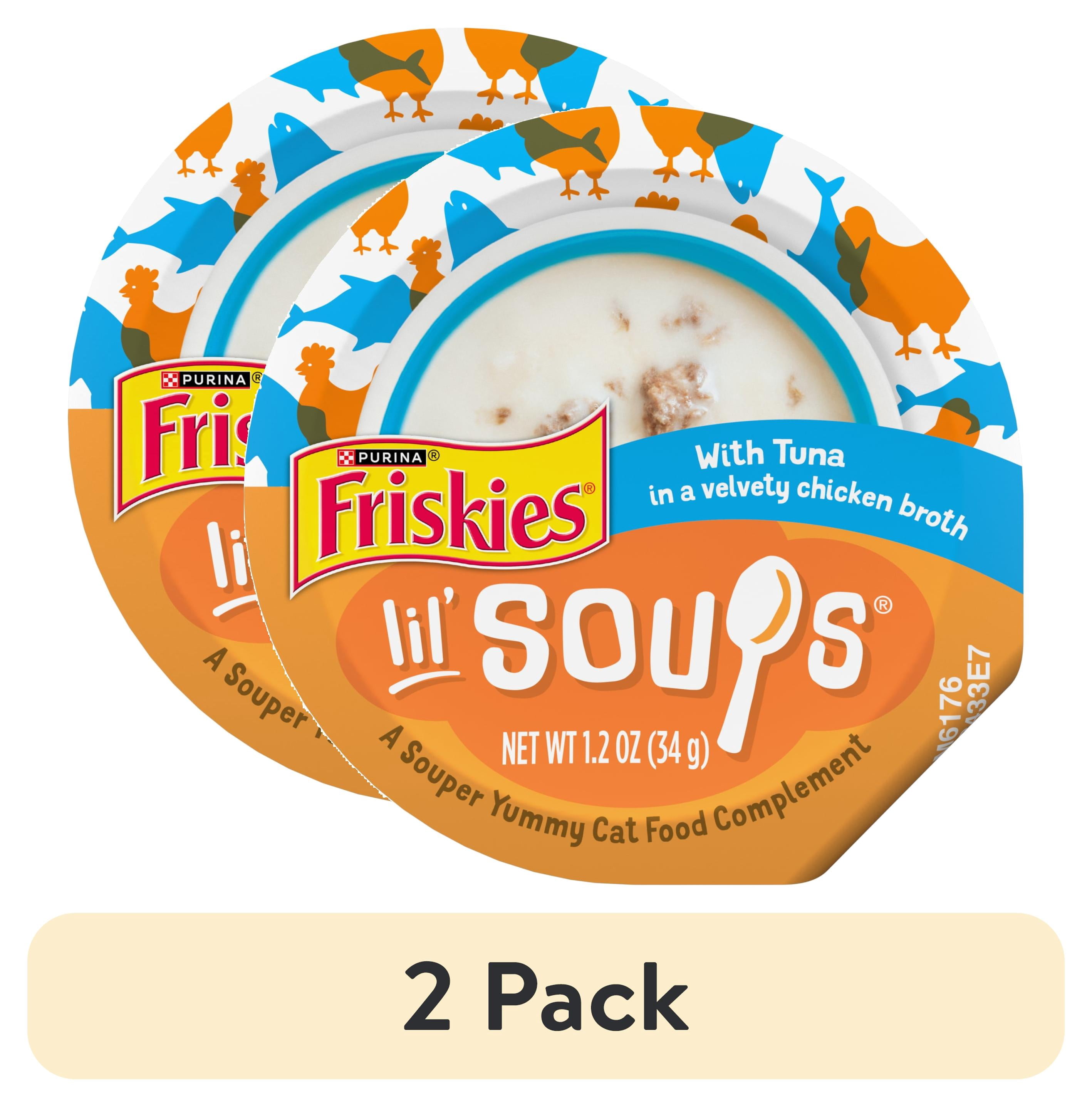(2 pack) Purina Friskies Natural, Grain Free Lickable Cat Treats Lil’ Soups with Tuna in Chicken Broth, 1.2 oz Cups