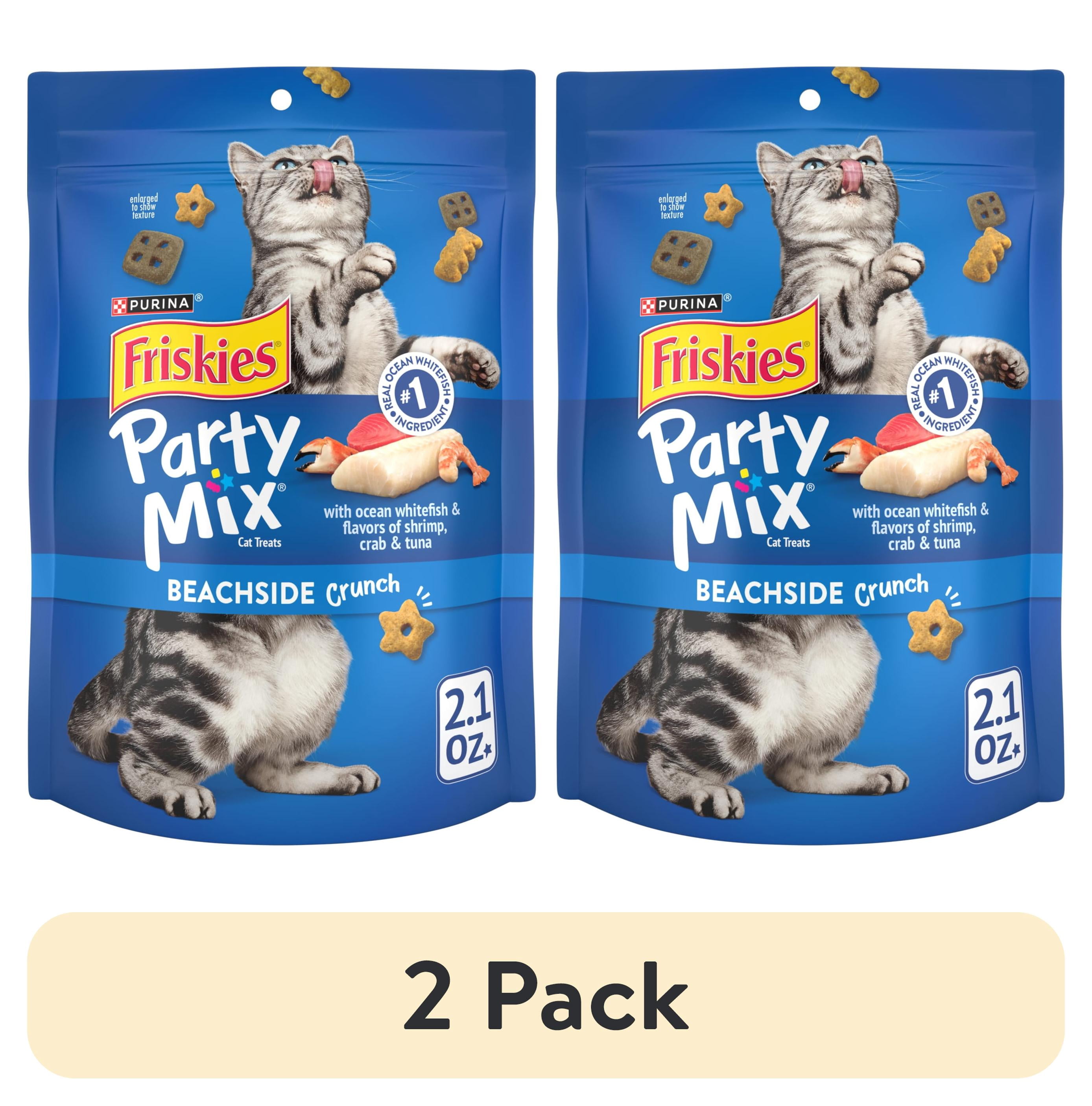 (2 pack) Purina Friskies Party Mix Beachside Crunch, Cat Treats, Shrimp, Crab, & Tuna, 2.1 oz Bag