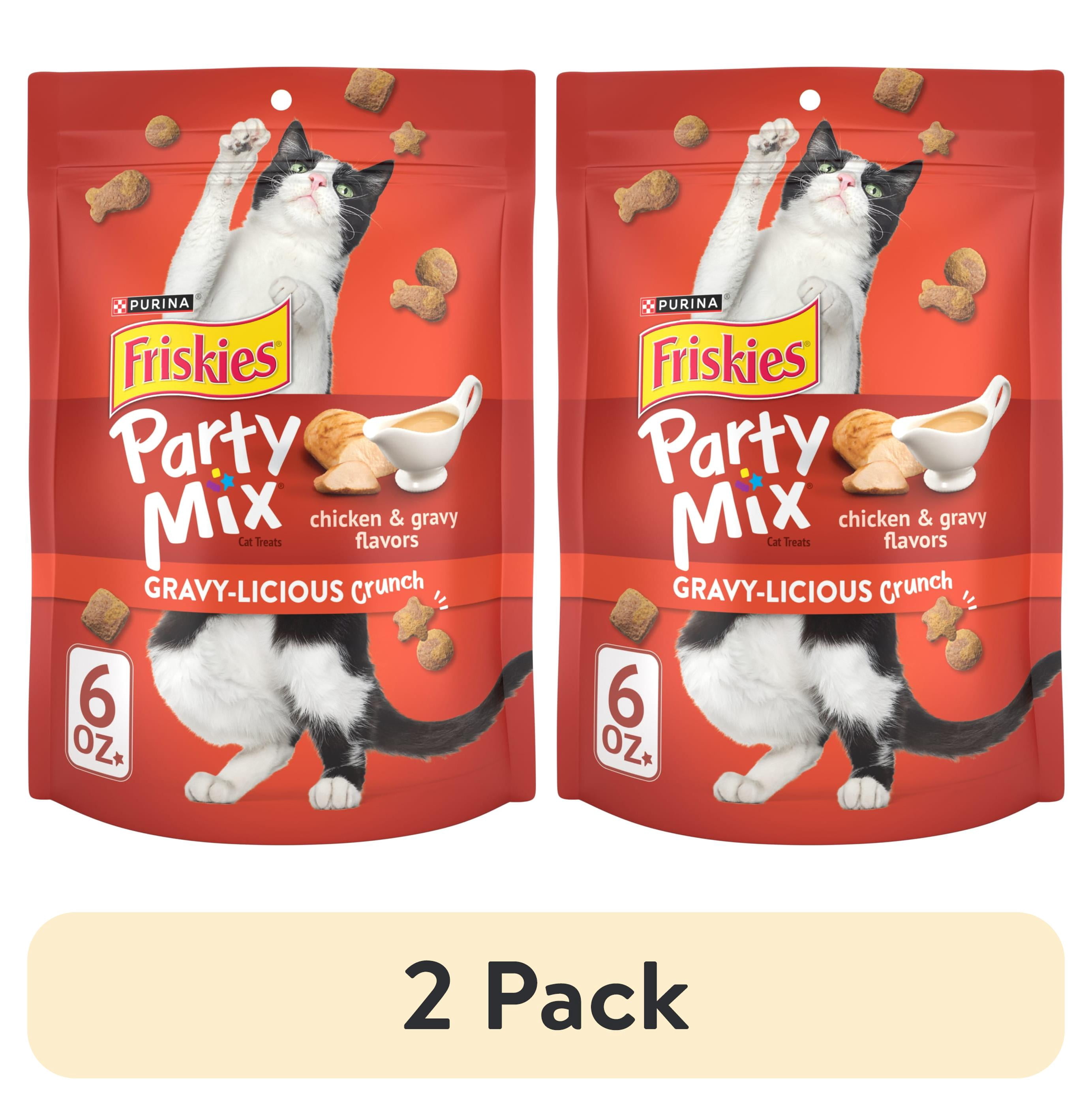 (2 pack) Purina Friskies Party Mix Gravy-licious, Cat Treats, Chicken & Gravy, 6 oz Bag