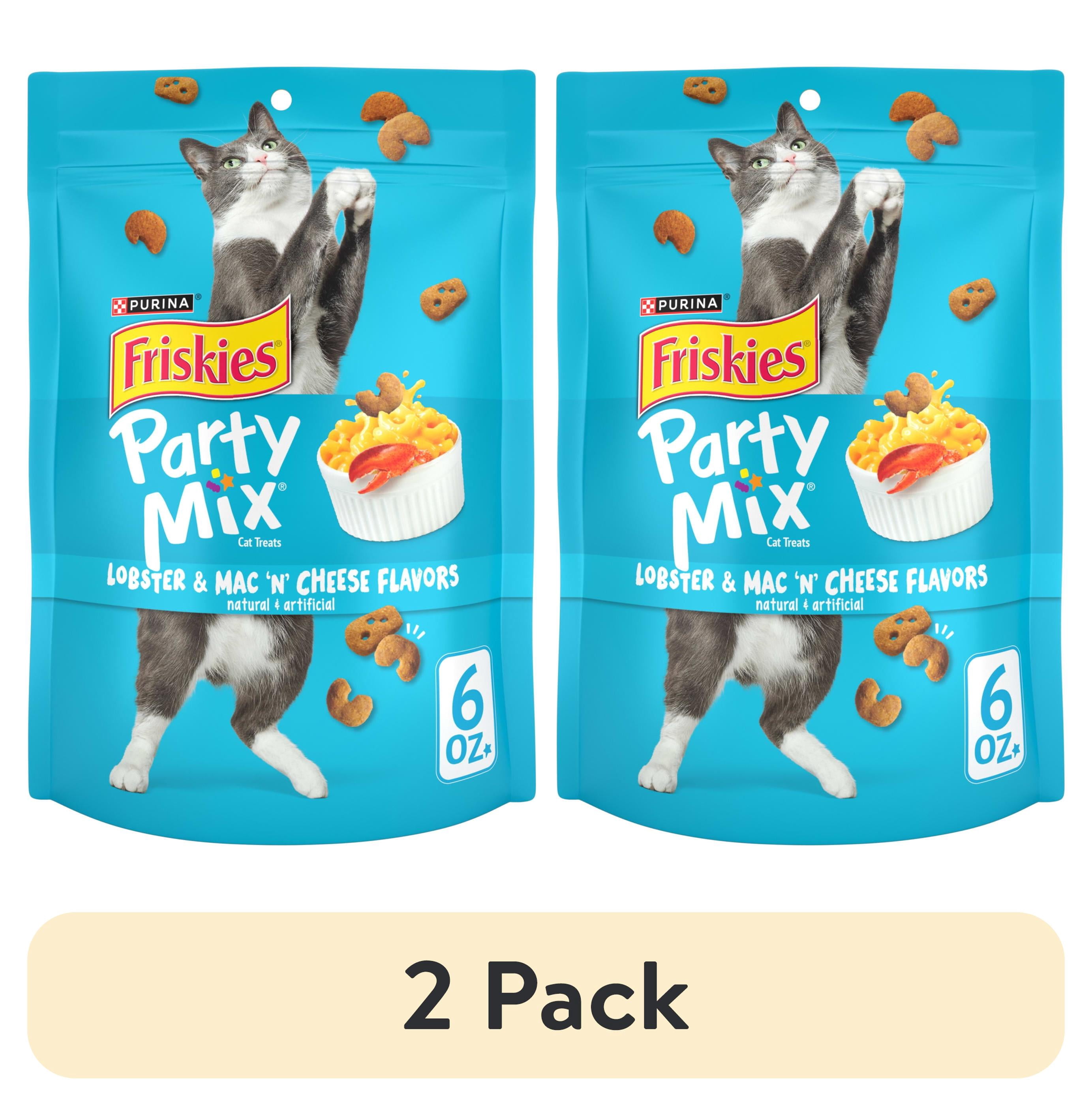 (2 pack) Purina Friskies Party Mix Lobster and Mac 'N' Cheese Flavor Treats for Cats, 6 oz Bag