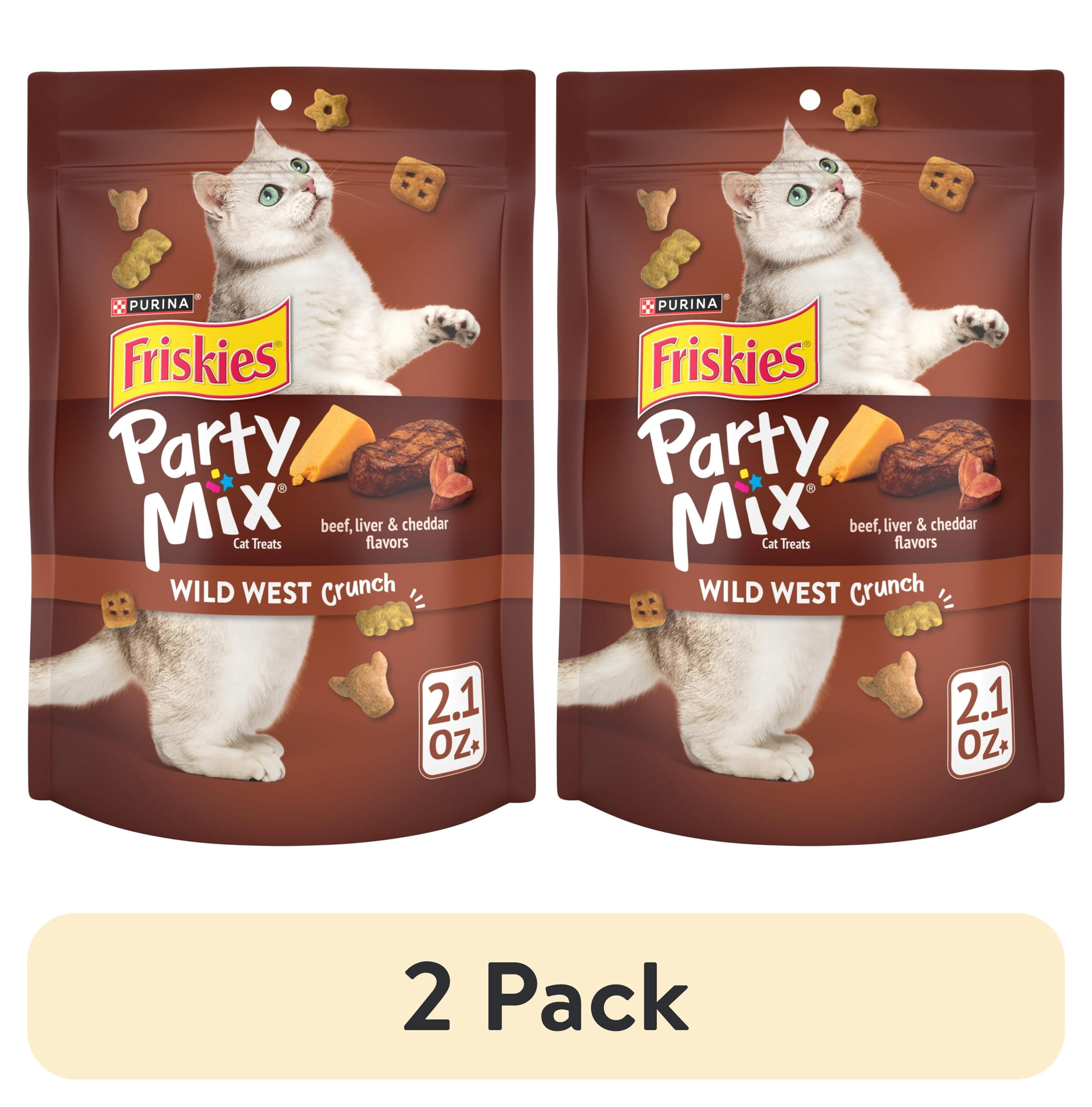 (2 pack) Purina Friskies Party Mix Wild West Crunch Cat Treats, Beef, Liver, & Cheddar, 2.1 oz Bag