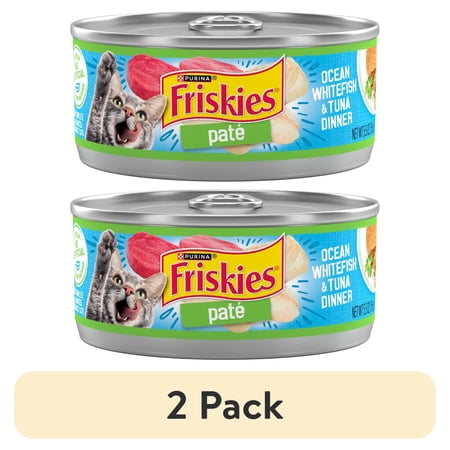 (2 pack) Purina Friskies Pate, Ocean Whitefish and Tuna Dinner, Wet Cat Food, 5.5 oz. Can