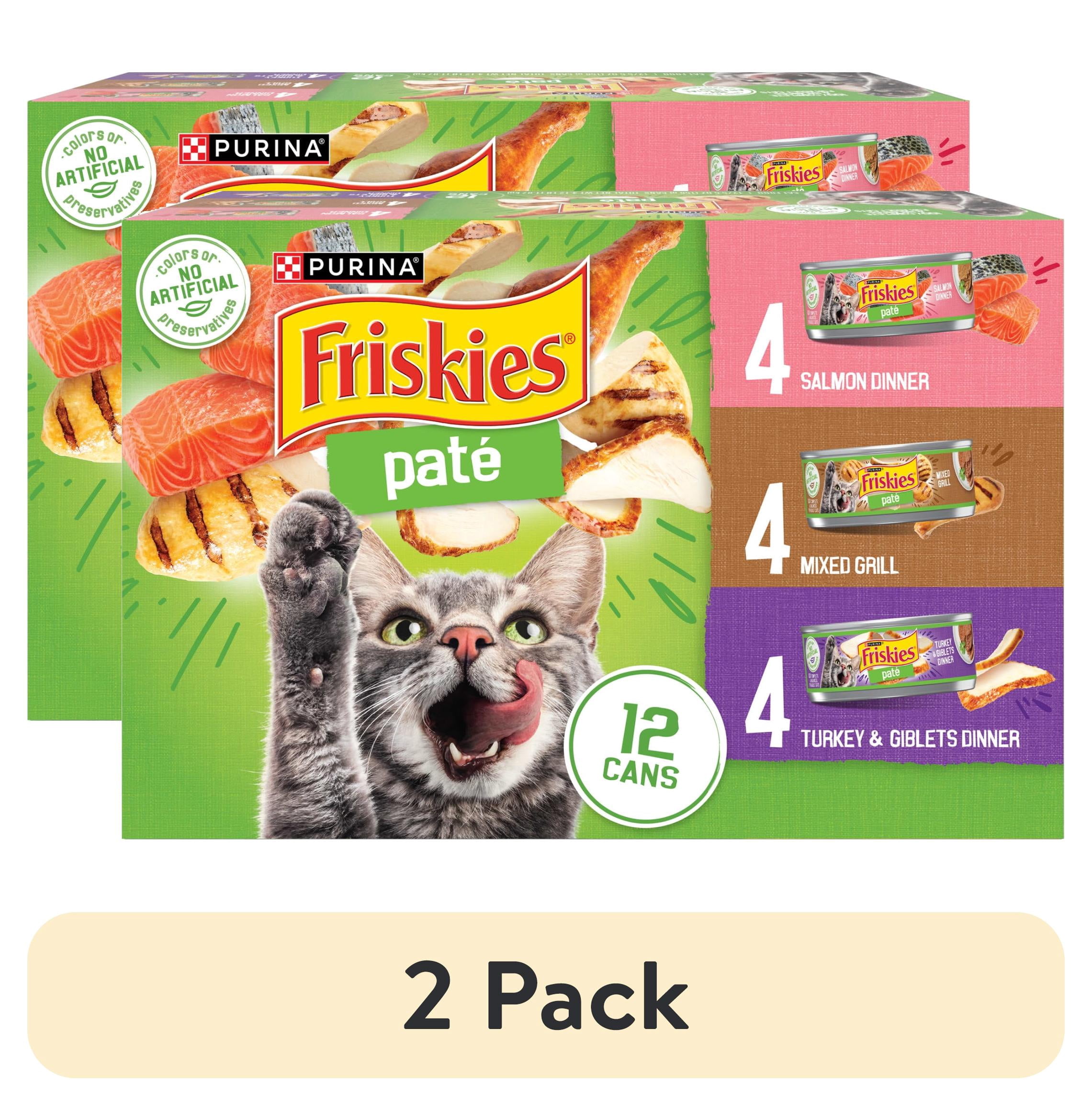 (2 pack) Purina Friskies Wet Cat Food Pate Variety Pack Salmon Dinner, Turkey and Giblets Dinner and Mixed Grill, 5.5 oz.