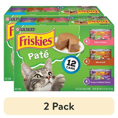 (2 pack) Purina Friskies Pate Salmon, Turkey, and Mixed Grilled, Wet Cat Food, 5.5 oz Can, 12 Pack