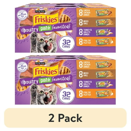(2 pack) Purina Friskies Pate, Soft Poultry Variety Pack, Wet Cat Food, 5.5 oz Cans, 32 Pack