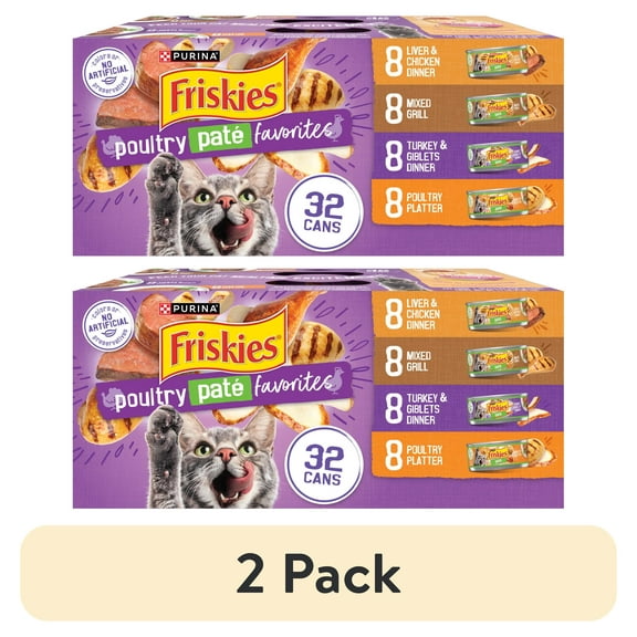 (2 pack) Purina Friskies Pate, Soft Poultry Variety Pack, Wet Cat Food, 5.5 oz Cans, 32 Pack
