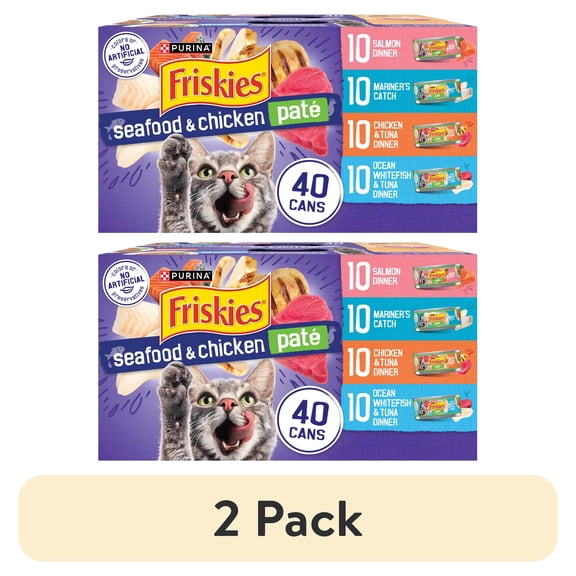 (2 pack) Purina Friskies Pate, Soft Seafood and Chicken Variety Pack, Wet Cat Food, 5.5 oz Cans