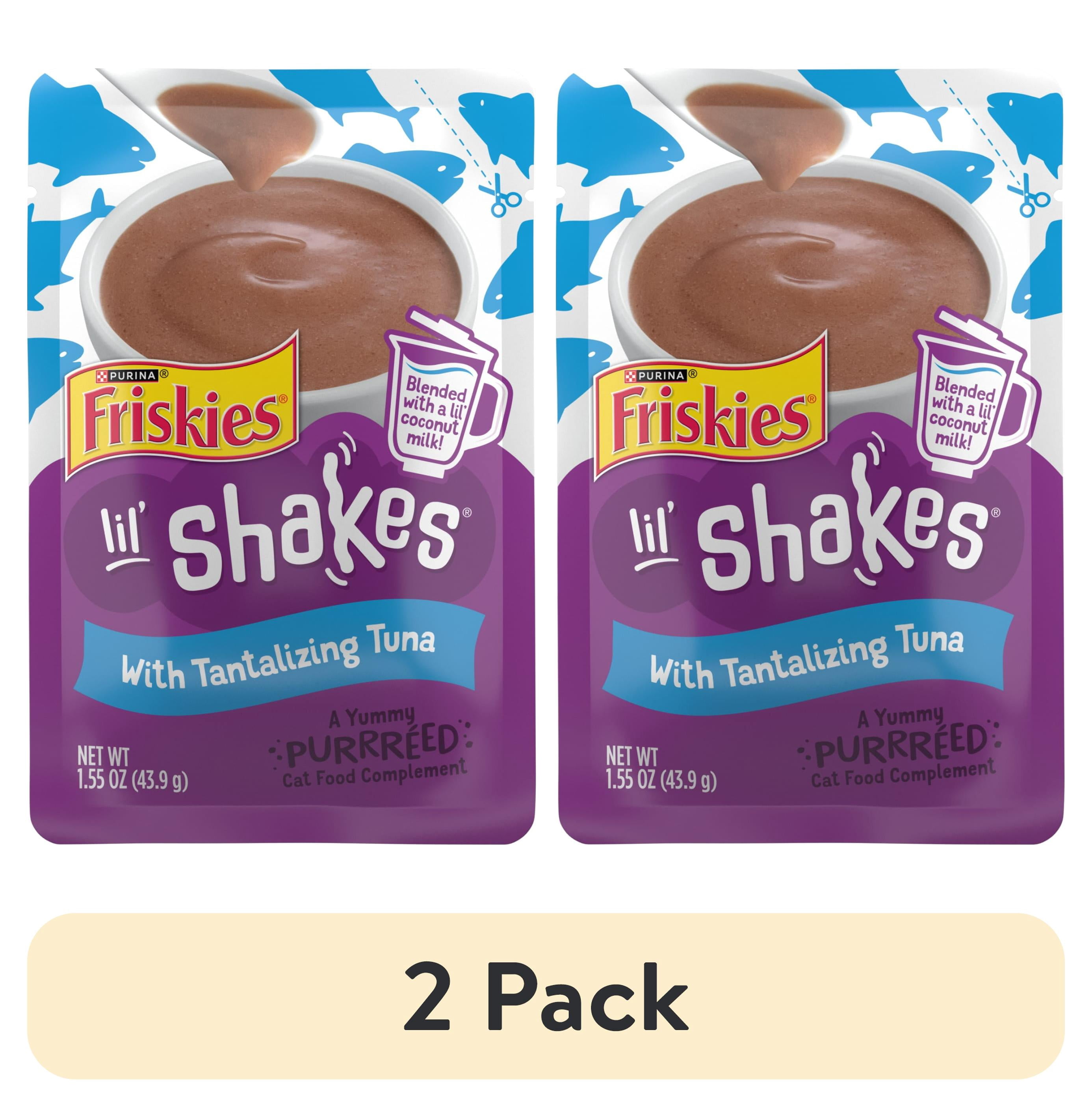 (2 pack) Purina Friskies Pureed Wet Cat Food Toppers, Lil’ Shakes With Tantalizing Tuna Lickable Cat Treats
