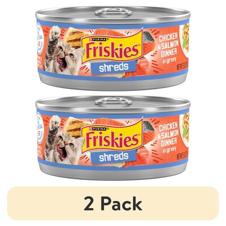 (2 pack) Purina Friskies Shreds, Chicken and Salmon Dinner in Gravy, Wet Cat Food, 5.5 oz Can